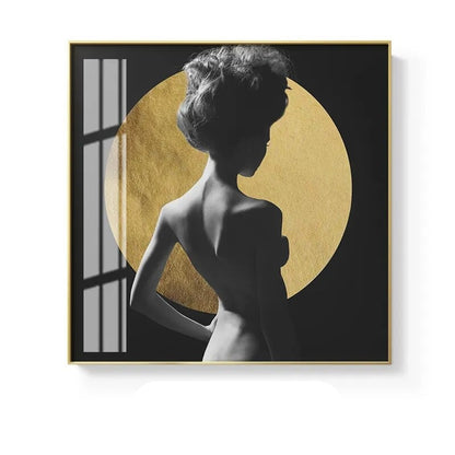 Black White Golden Minimalist Portrait Figure Art Abstract Wall Art Square Format Fine Art Canvas Prints For Modern Home Decor