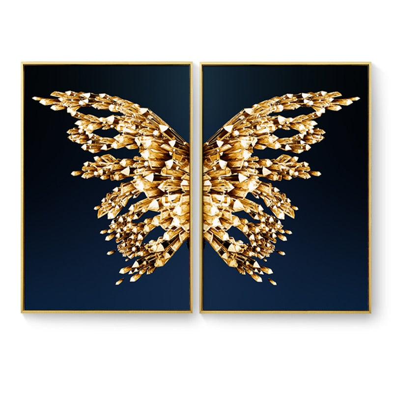 Golden Butterfly Wings Boutique Abstract Wall Art Fine Art Canvas Prints Modern Pictures For Luxury Living Room Bedroom Stylish Glamour Home Decor