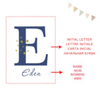 Cute Animals Blue Moon & Stars Personalized Baby's Name Wall Art Fine Art Canvas Prints For Nursery Room Pictures For Kid's Room Decor