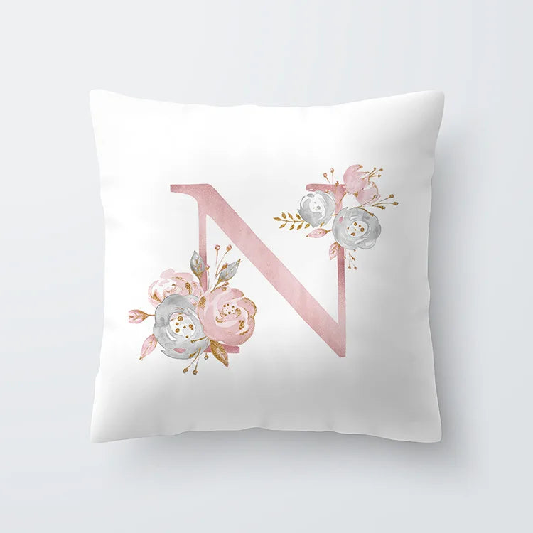 Pink Golden Floral Letter Cushion Case 45x45cm Cushion Cover For Living Room Sofa Throw Cushion Polyester Cotton Square Pillow Cases