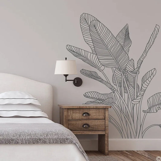 Tropical Leaves Minimalist Line Art Wall Decal Removable PVC Vinyl Wall Sticker For Living Room Bedroom Hallway Creative DIY Home Art Decor