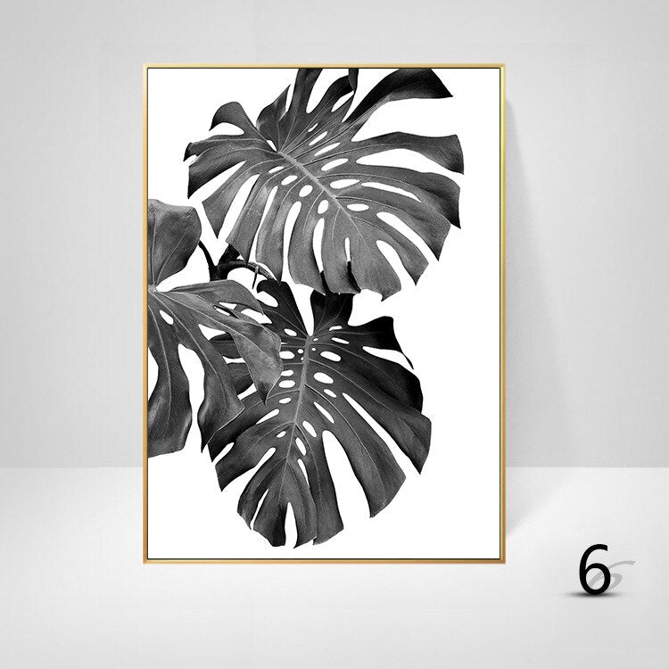 Simple Living Daily Inspirational Wall Art Black White Minimalist Tropical Leaves Pictures For Family Living Room Bedroom Art Decor