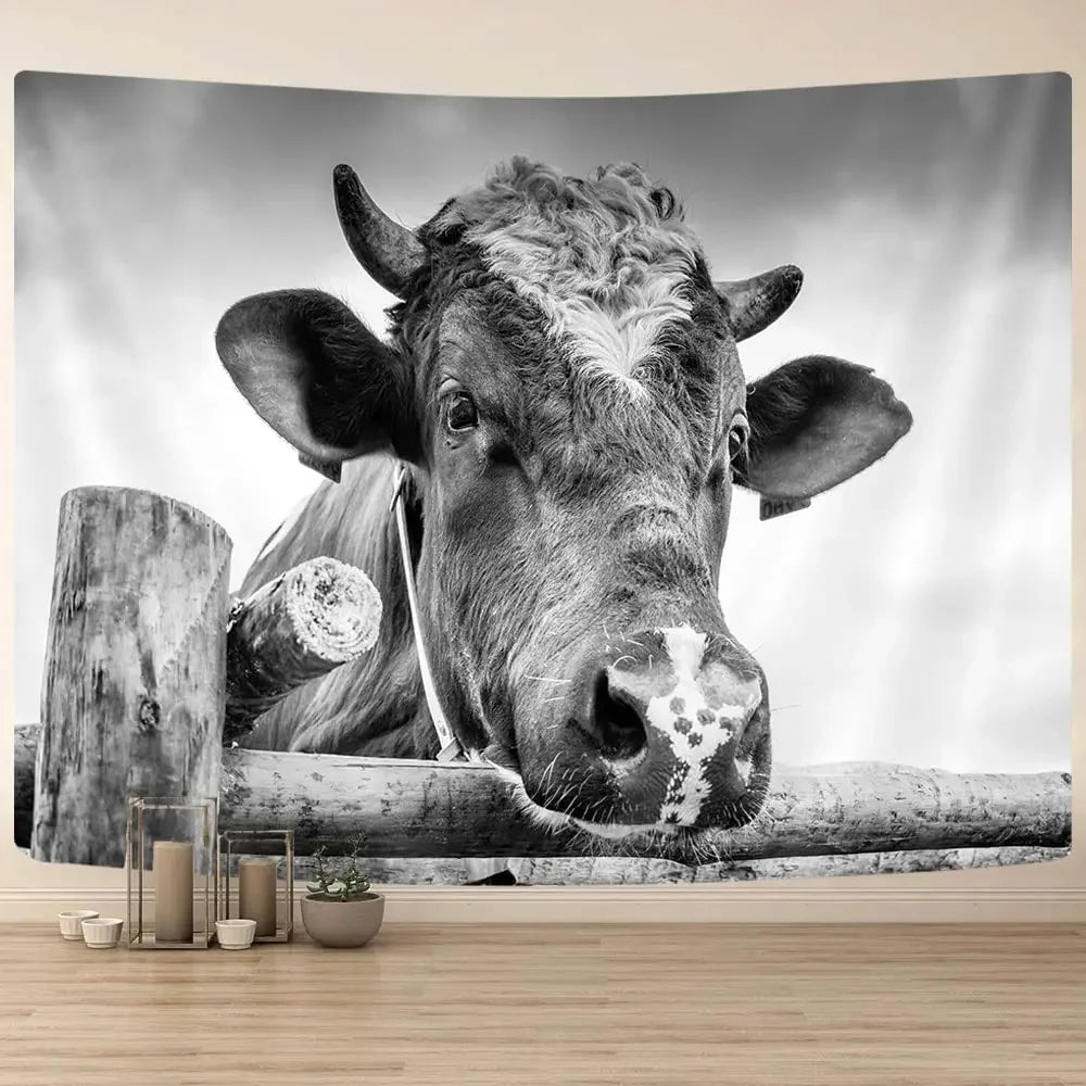 Highland Cattle Woven Tapestry Nordic Hanging Wall Decoration For Living Room Bedroom Rustic Farmhouse BnB Wall Decor 100x70cm - 150x180cm