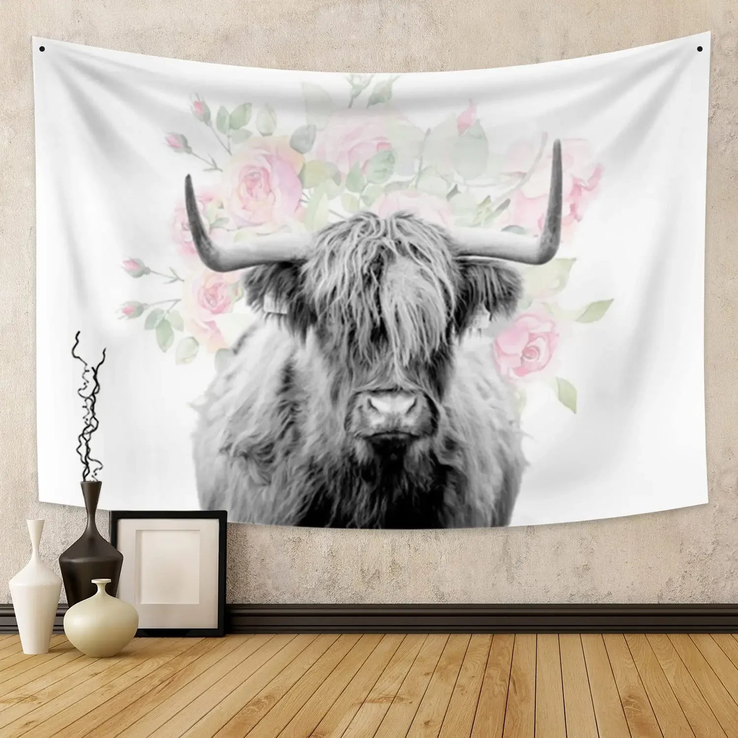 Highland Cattle Woven Tapestry Nordic Hanging Wall Decoration For Living Room Bedroom Rustic Farmhouse BnB Wall Decor 100x70cm - 150x180cm