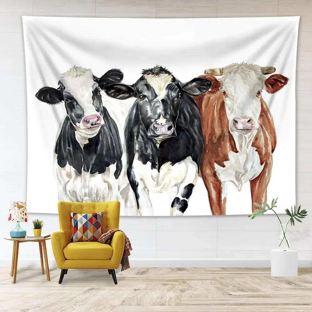 Highland Cattle Woven Tapestry Nordic Hanging Wall Decoration For Living Room Bedroom Rustic Farmhouse BnB Wall Decor 100x70cm - 150x180cm