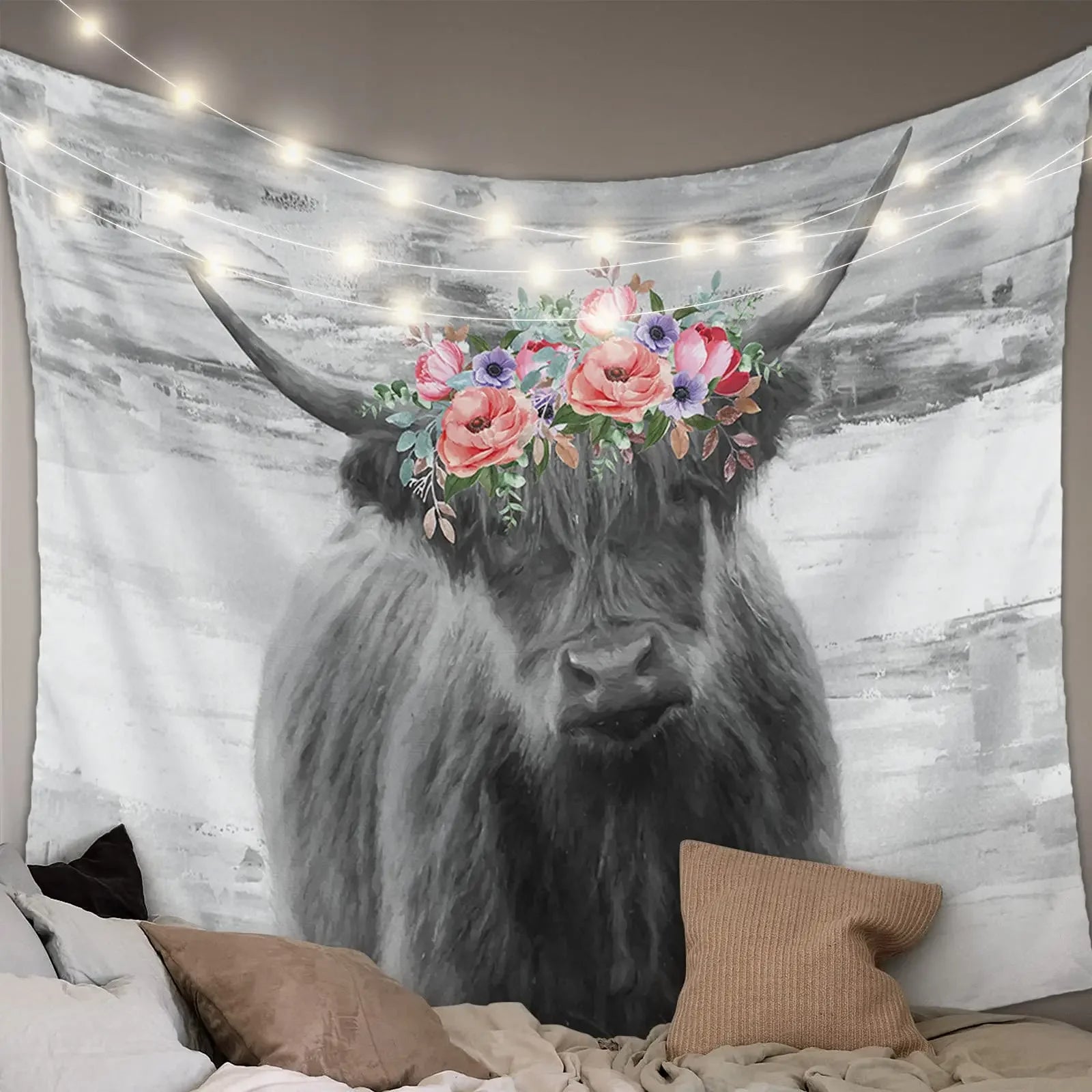 Highland Cattle Woven Tapestry Nordic Hanging Wall Decoration For Living Room Bedroom Rustic Farmhouse BnB Wall Decor 100x70cm - 150x180cm