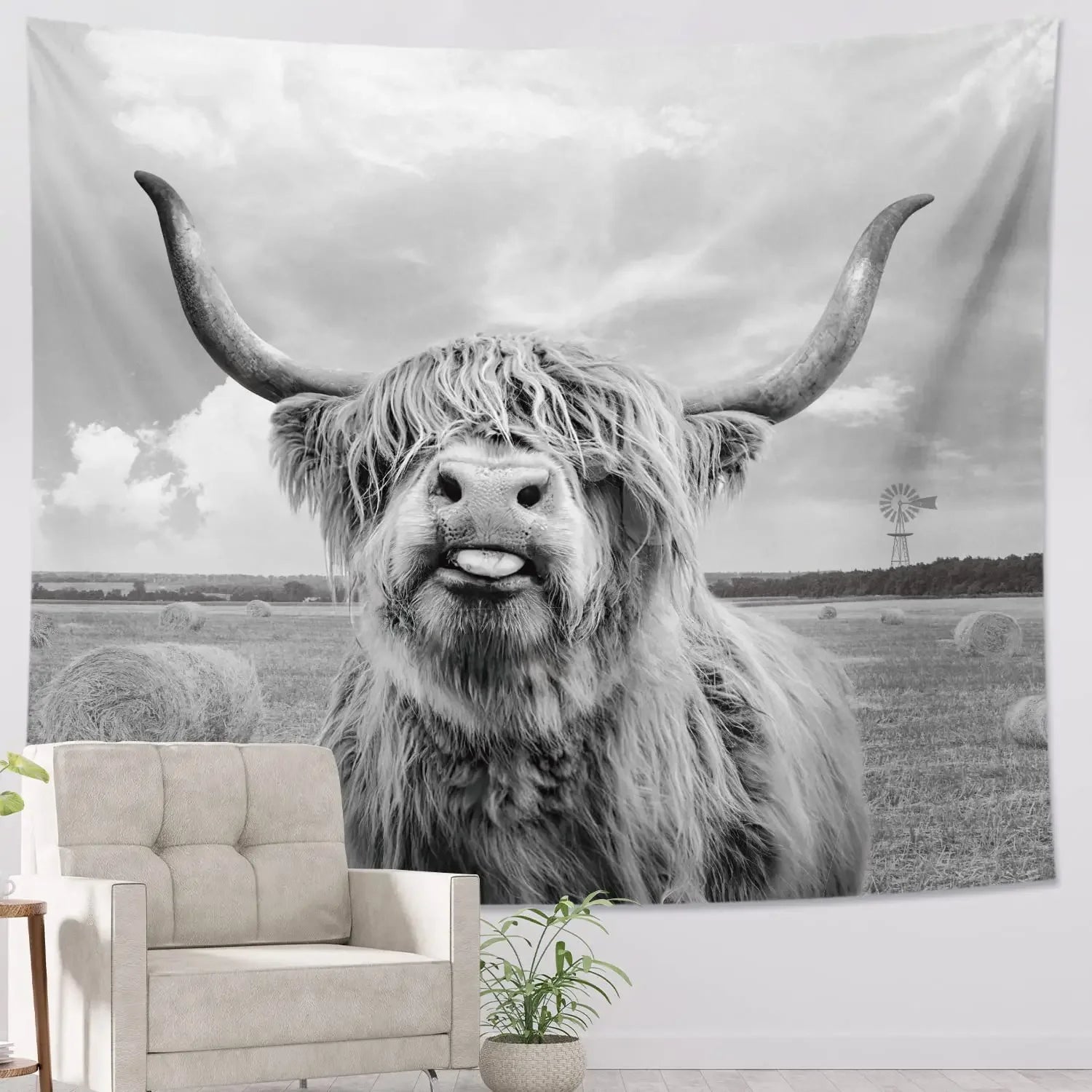 Highland Cattle Woven Tapestry Nordic Hanging Wall Decoration For Living Room Bedroom Rustic Farmhouse BnB Wall Decor 100x70cm - 150x180cm