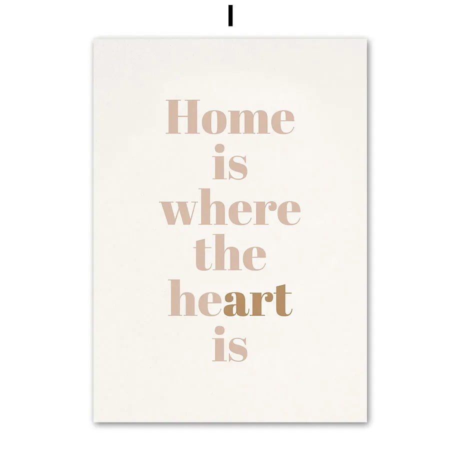 Poster with 'Home is where the heart is' text on a white background