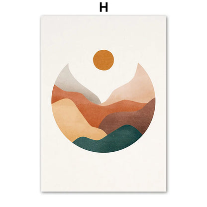 Abstract mountain and sun illustration on a beige background