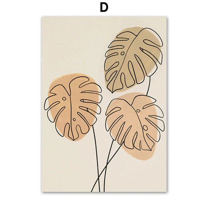 Decorative poster with stylized leaves on a beige background