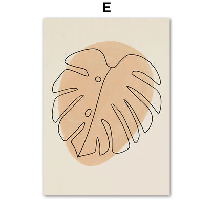 Minimalist line art of a leaf on a beige background