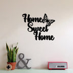 Home Sweet Home Black Metal Wall Art 3D Iron Craft Signage Wall Mounted Typographic Butterfly Wall Decoration For Living Room
