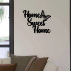 Home Sweet Home Black Metal Wall Art 3D Iron Craft Signage Wall Mounted Typographic Butterfly Wall Decoration For Living Room
