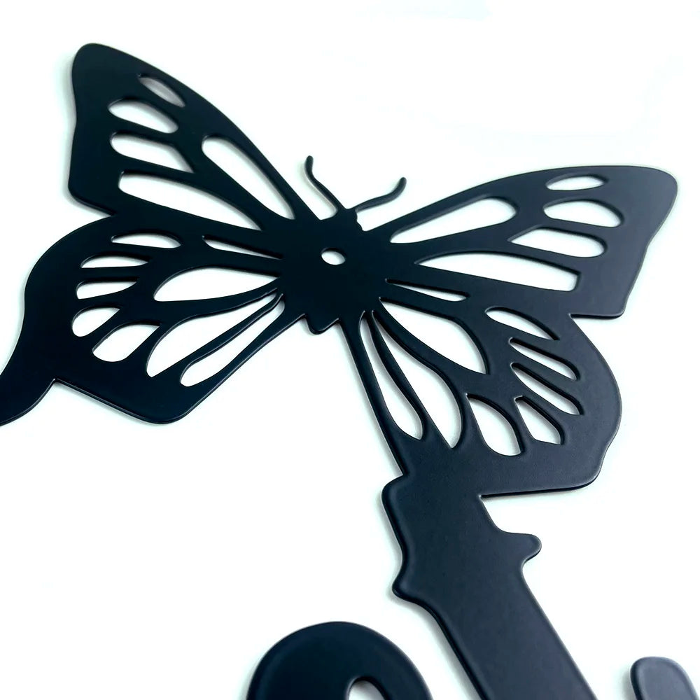 Home Sweet Home Black Metal Wall Art 3D Iron Craft Signage Wall Mounted Typographic Butterfly Wall Decoration For Living Room