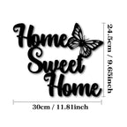 Home Sweet Home Black Metal Wall Art 3D Iron Craft Signage Wall Mounted Typographic Butterfly Wall Decoration For Living Room