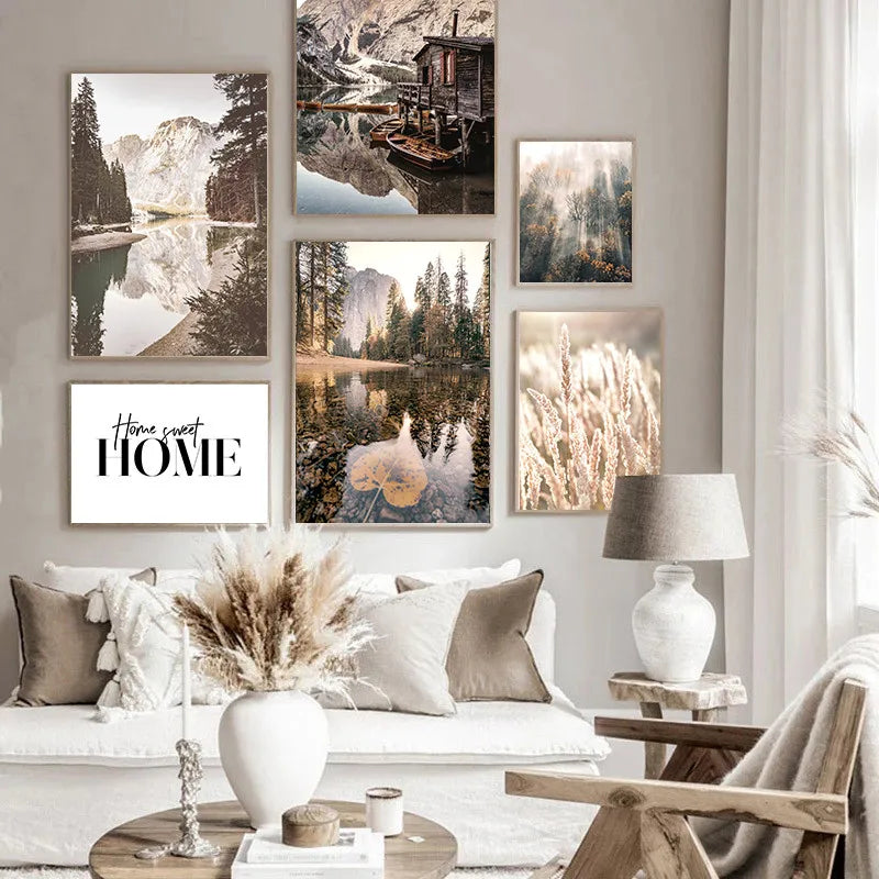 Home Sweet Home Rustic Woodland Forest Lake Landscape Gallery Wall Art Fine Art Canvas Prints Pictures Of Calm For Living Room Decor