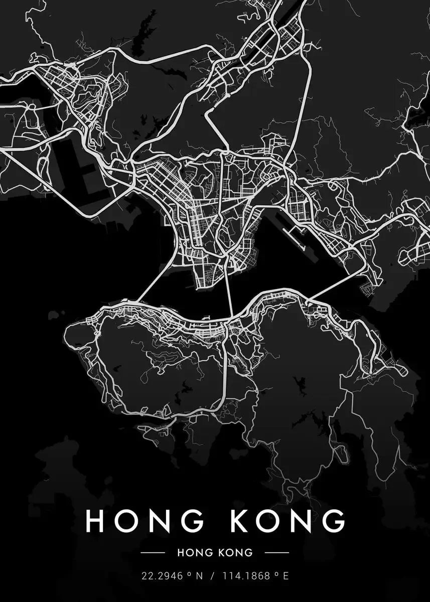 Map of Hong Kong with a black background
