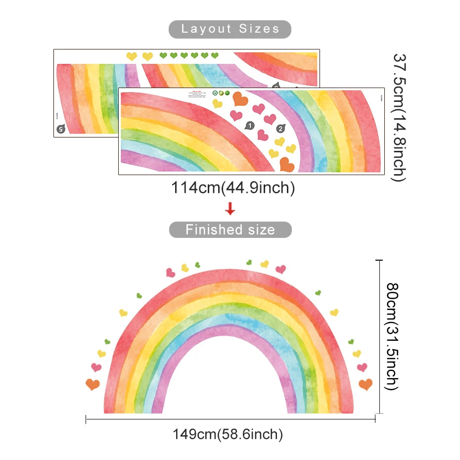 Hot Air Balloons Rainbow Wall Decal – Colorful Watercolor Peel & Stick Murals for Child’s Room, Nursery or Girls Bedroom Soft Pastel Decor