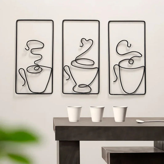 Hot Coffee Metal Wall Art Plaques 3D Wrought Iron Crafted Wall Decor For Kitchen Dining Room Living Room Cafe Coffee Shop Art Decor
