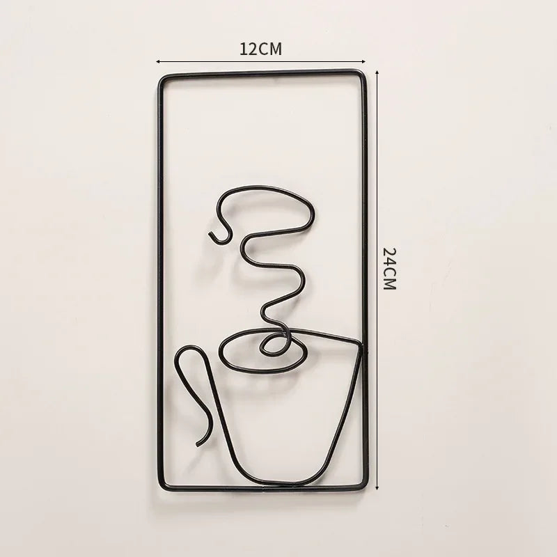 Hot Coffee Metal Wall Art Plaques 3D Wrought Iron Crafted Wall Decor For Kitchen Dining Room Living Room Cafe Coffee Shop Art Decor