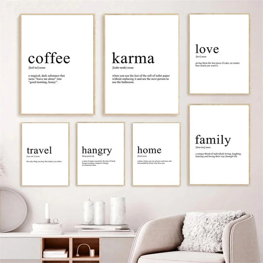 Inspirational Home & Family Definition Quotes Posters Typographic Wall Art Fine Art Canvas Prints Pictures For Kitchen Dining Room Living Room Wall Decor