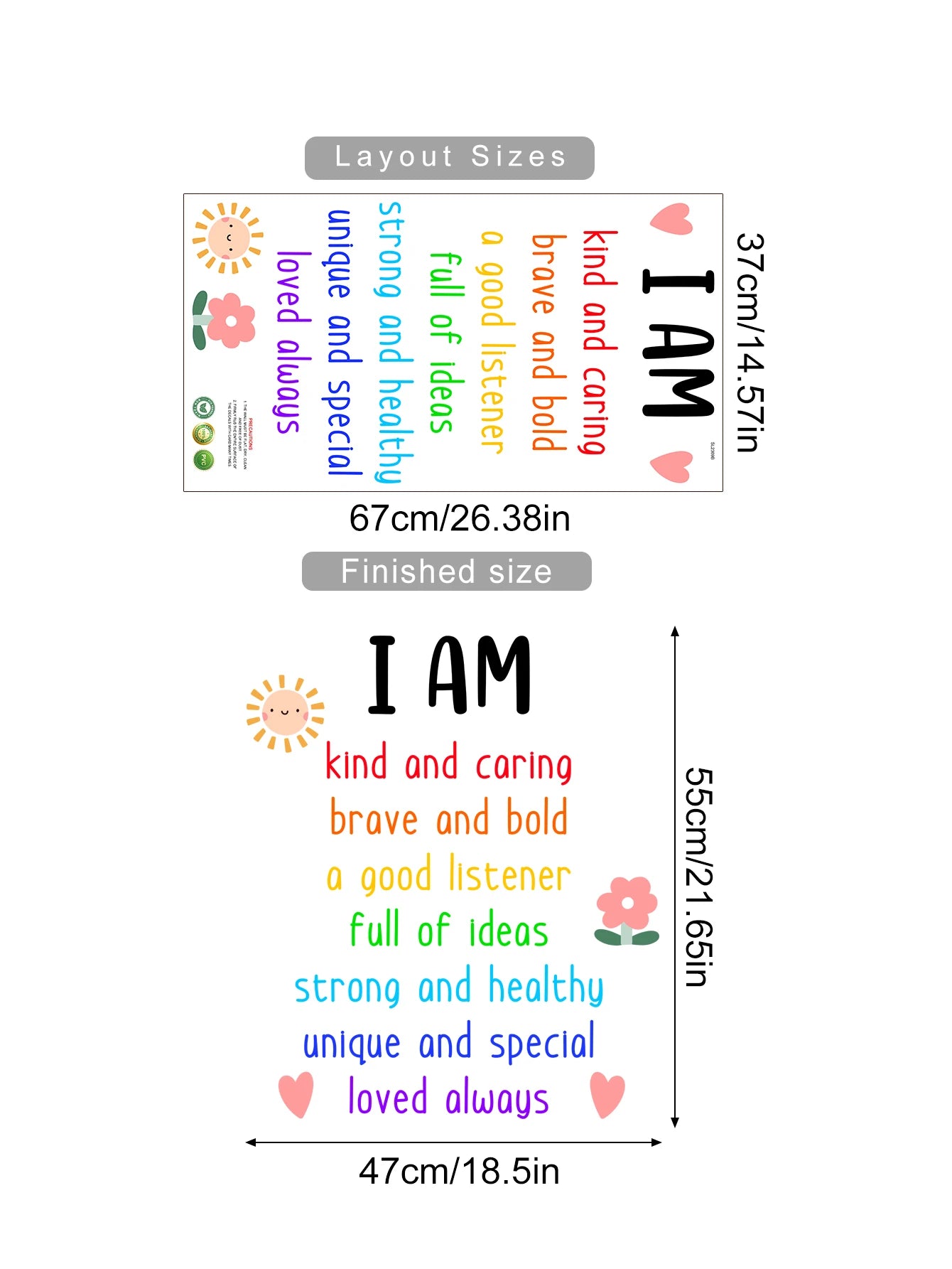 Inspirational Affirmations Wall Decals – Colorful Positive Quotes for Kids Room, Nursery, Playroom or Classroom Decor