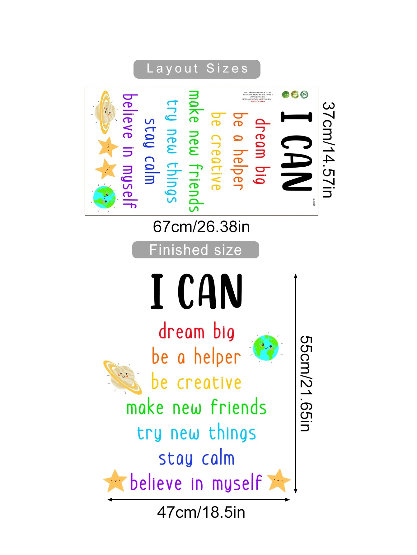 Inspirational Affirmations Wall Decals – Colorful Positive Quotes for Kids Room, Nursery, Playroom or Classroom Decor