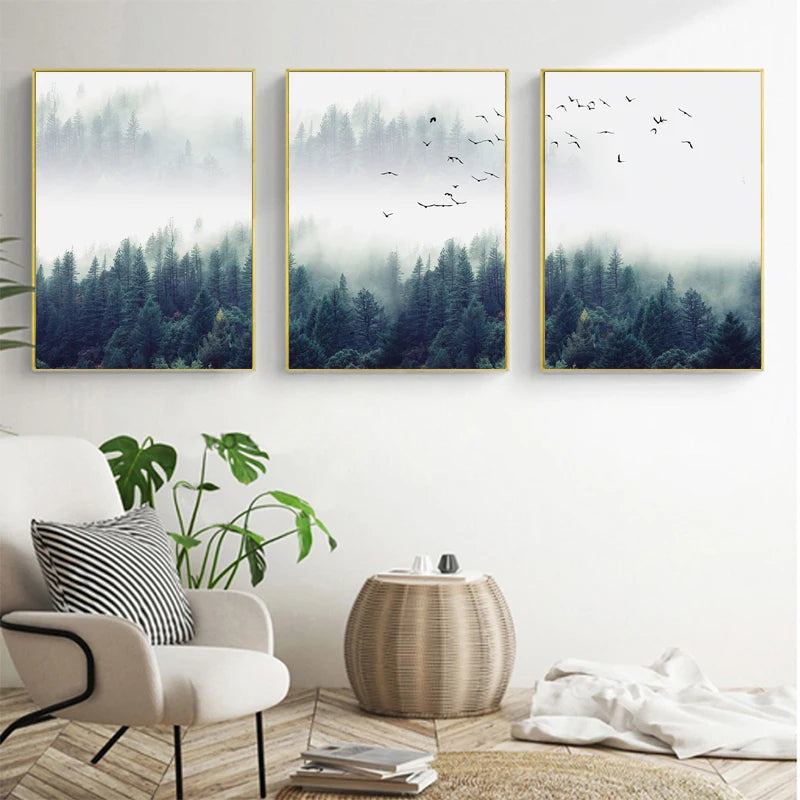 Inspirational Mystical Forest Landscape Posters Nordic Nature Canvas Wall Art Prints Paintings For Offices, Salons and Modern Home Decor