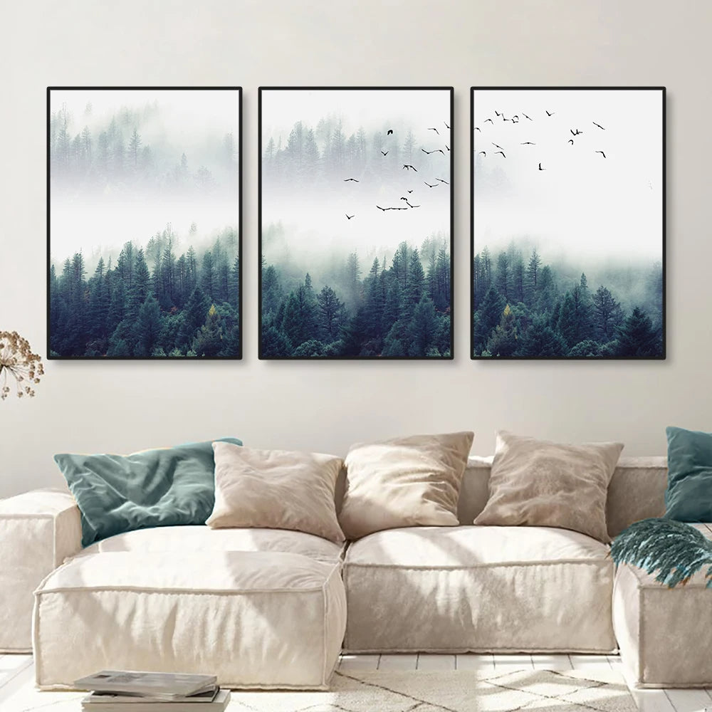 Inspirational Mystical Forest Landscape Posters Nordic Nature Canvas Wall Art Prints Paintings For Offices, Salons and Modern Home Decor