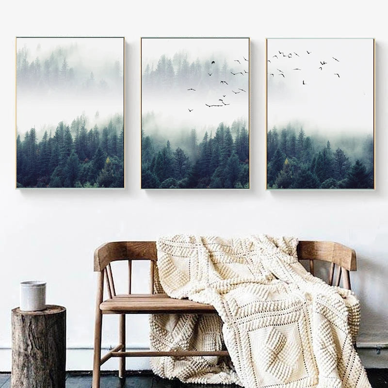 Inspirational Mystical Forest Landscape Posters Nordic Nature Canvas Wall Art Prints Paintings For Offices, Salons and Modern Home Decor