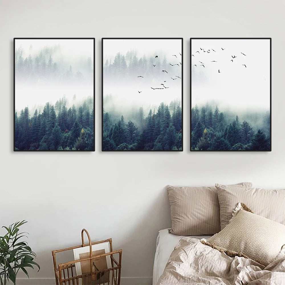 Inspirational Mystical Forest Landscape Posters Nordic Nature Canvas Wall Art Prints Paintings For Offices, Salons and Modern Home Decor