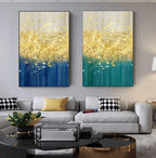 Jade Blue Bright Golden Rain Wall Art Fine Art Canvas Prints Auspicious Abstract Pictures For Living Room Dining Room Home Office Decor