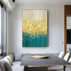 Jade Blue Bright Golden Rain Wall Art Fine Art Canvas Prints Auspicious Abstract Pictures For Living Room Dining Room Home Office Decor