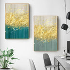 Jade Blue Bright Golden Rain Wall Art Fine Art Canvas Prints Auspicious Abstract Pictures For Living Room Dining Room Home Office Decor