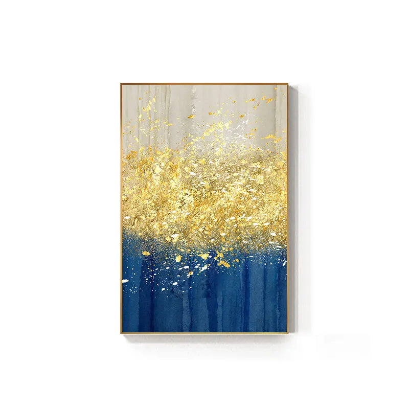 Jade Blue Bright Golden Rain Wall Art Fine Art Canvas Prints Auspicious Abstract Pictures For Living Room Dining Room Home Office Decor