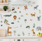 Wall with colorful animal and plant decals in a kitchen setting