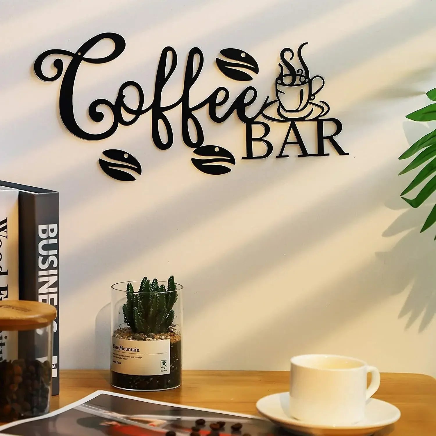 Kitchen Coffee Bar Logo Black Metal Wall Art 3D Iron Craft Wall Mounted Art Sign For Kitchen Diner Cafe Coffee Shop Creative Nordic Wall Decor