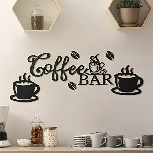 Kitchen Coffee Bar Logo Black Metal Wall Art 3D Iron Craft Wall Mounted Art Sign For Kitchen Diner Cafe Coffee Shop Creative Nordic Wall Decor