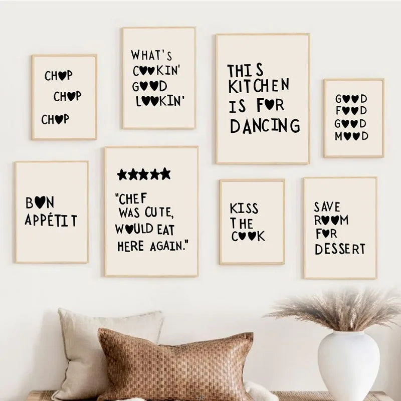 Kitchen Cooking Love Quotes Wall Art Fine Art Canvas Prints Minimalist Modern Typographic Posters Pictures For Kitchen Dining Room Cafe Art Decor