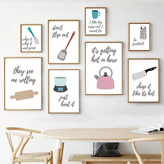 Kitchen Cooking Utensils Fun Quotes Posters Wall Art Fine Art Canvas Prints Pictures For Kitchen Cafe Diner Cookery Baking Art Creative Home Decor