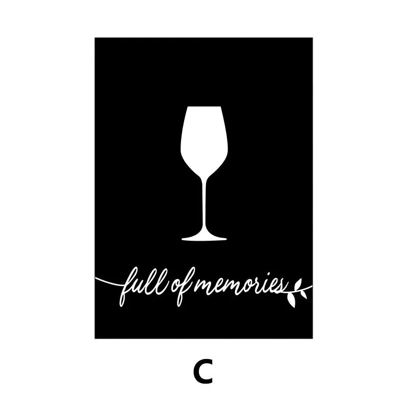 Black square with a white wine glass silhouette and 'full of memories' text on a white background.