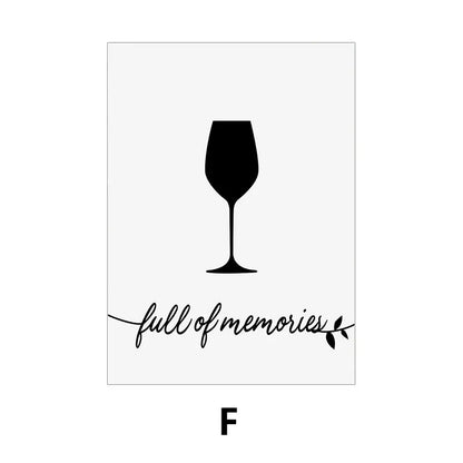 Black silhouette of a wine glass with 'full of memories' text on a white background
