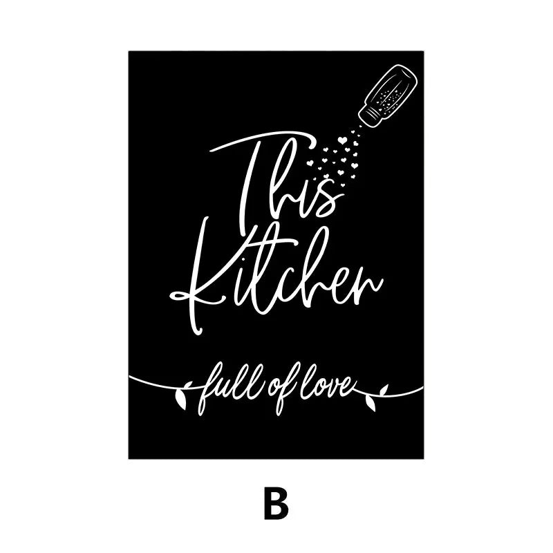 Black sign with white text 'This Kitchen full of love' and a bottle icon on a white background.