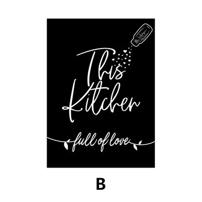 Black sign with white text 'This Kitchen full of love' and a bottle icon on a white background.