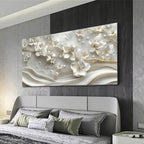 Large Abstract Floral Canvas – White Petal Wall Art for Living Room or Bedroom Décor