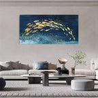 Modern living room with a large abstract painting on the wall