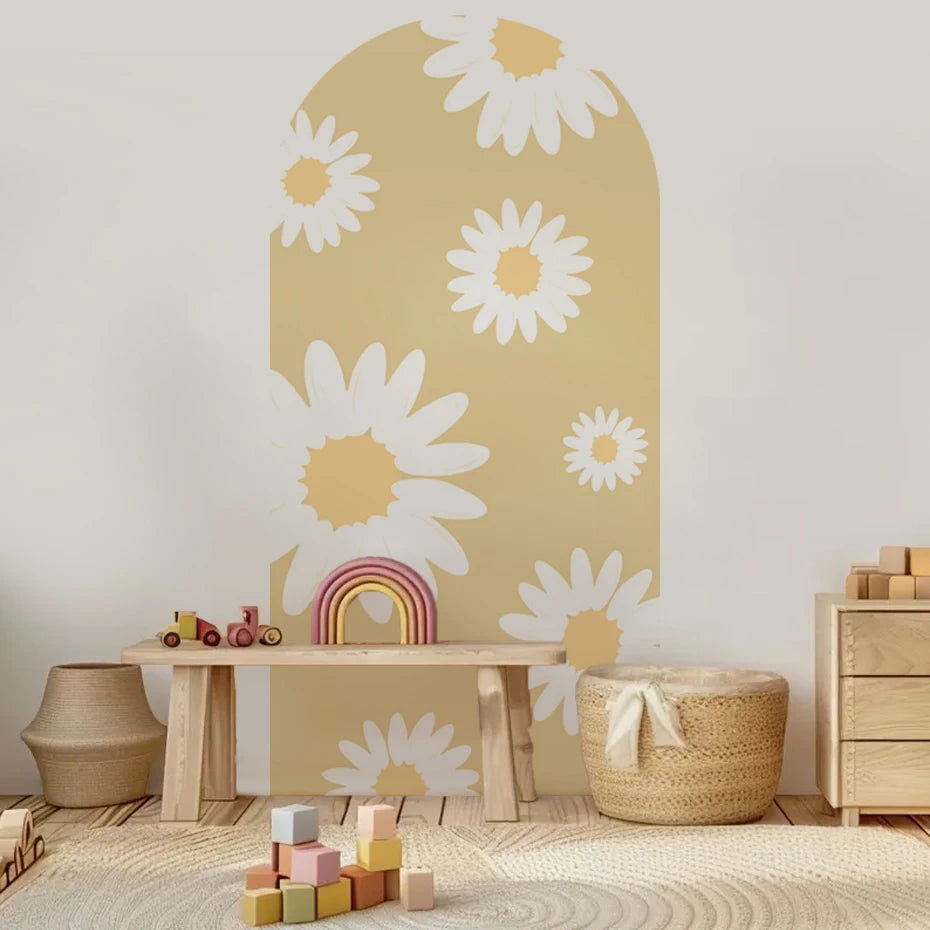 Large Format Daisy Archway Wall Mural – Modern Peel & Stick Vinyl Wall Decal for Kids’ Rooms & Living Spaces, Creative DIY Home Decor Detailing