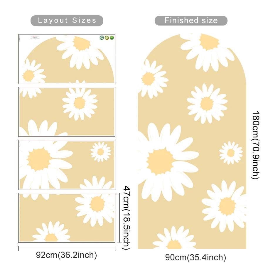 Large Format Daisy Archway Wall Mural – Modern Peel & Stick Vinyl Wall Decal for Kids’ Rooms & Living Spaces, Creative DIY Home Decor Detailing