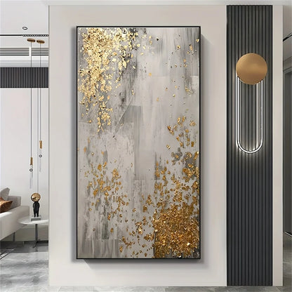 Large Format Golden Grey Abstract Wall Art Fine Art Canvas Print Picture For Entryway Living Room Foyer Art Decor