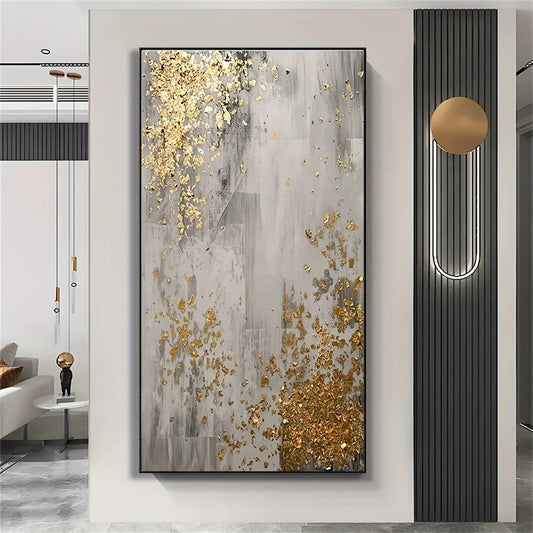 Large Format Golden Grey Abstract Wall Art Fine Art Canvas Print Picture For Entryway Living Room Foyer Art Decor